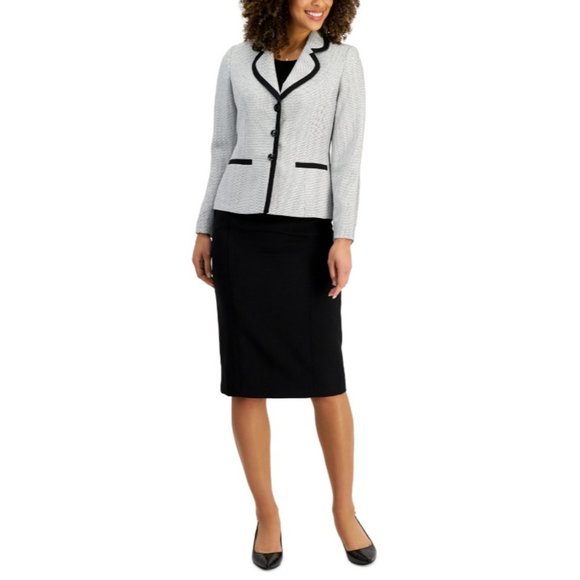 Le Suit Notch Collar Contrast Seam Three Button Closure Coat Jacket 10P - Picture 1 of 8